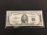 1953-A United States $5 Lincoln Silver Certificate Bill Currency Note