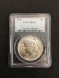 PCGS Graded 1922 United States Peace Silver Dollar - MS 63