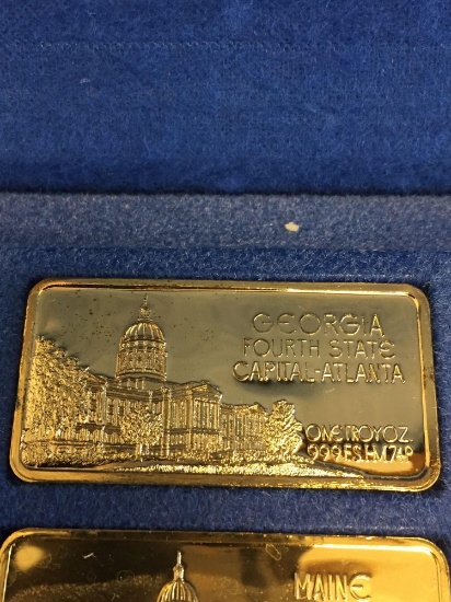 Georgia Silver Bar, .999 Gold Toned Silver Ingot, Fine Silver 1 Troy Ounce Bar