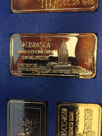 Nebraska Silver Bar, .999 Gold Toned Silver Ingot, Fine Silver 1 Troy Ounce