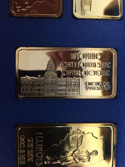 Wyoming Silver Bar, .999 Gold Toned Silver Ingot, Fine Silver 1 Troy Ounce