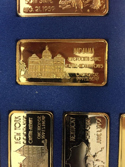 Indiana Silver Bar, .999 Gold Toned Silver Ingot, Fine Silver 1 Troy Ounce