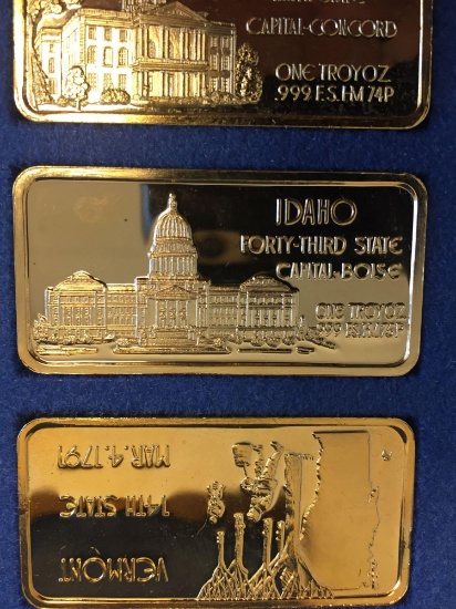 Idaho Silver Bar, .999 Gold Toned Silver Ingot, Fine Silver 1 Troy Ounce