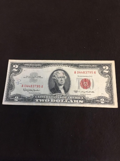 1963 United States $2 Red Seal Seal Note Vintage Paper Money Banknote Currency Bill