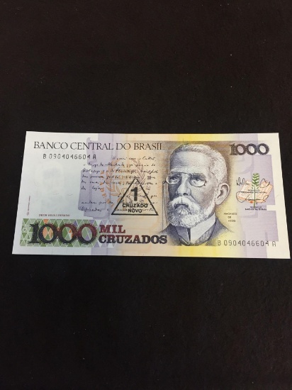 Brasil 1000 Cruzados Banco Central Do Brasil Uncirculated Note Vintage Paper Money Banknote Currency