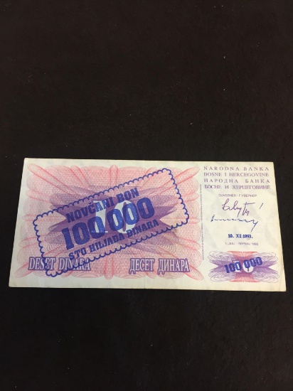 Unsearched 100000 Dollar with Overstamp Note Vintage Paper Money Banknote Currency Bill