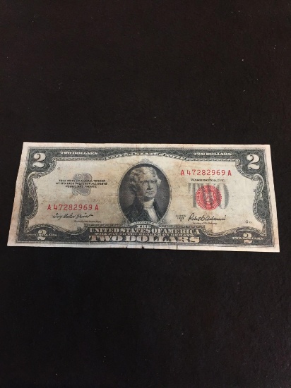 1953A United States $2 Red Seal Note Vintage Paper Money Banknote Currency Bill
