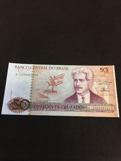 Brasil 50 Cruzados Banco Central Do Brasil Uncirculated Note Vintage Paper Money Banknote Currency