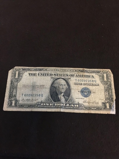 1935E Silver Certificate $1 Blue Seal Vintage Paper Money Banknote Currency Bill