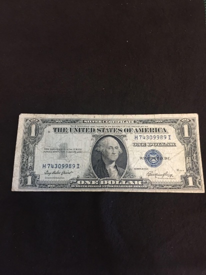 Silver Certificate $1 Blue Seal Vintage Paper Money Banknote Currency Bill