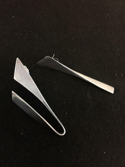 Eclectic Pair of 2" Long Sterling Silver Ribbon Drop Earrings