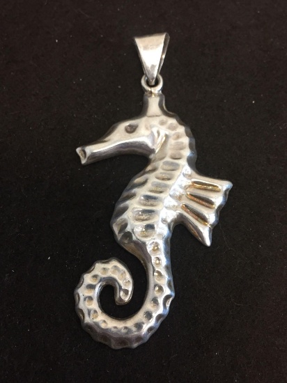Mexican Made Seahorse Motif 3x2" Sterling Silver Pendant