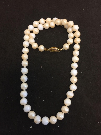 Strand of 8mm Faux Pearl Necklace w/ Gold-Tone Sterling Silver Safety Clasp