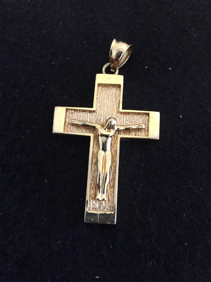 RL Designed Gold-Tone 2x1" Sterling Silver Crucifixion Pendant