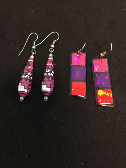 Lot of Two Colorful Matched Pairs of Drop Earrings