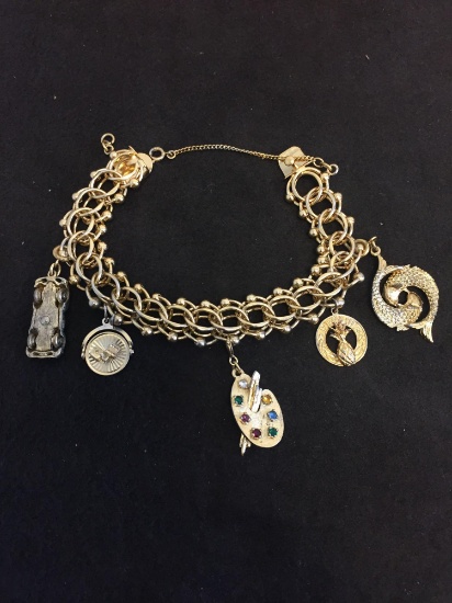 Medium Link 12Kt Gold-Filled 7" Multi Themed Charm Bracelet