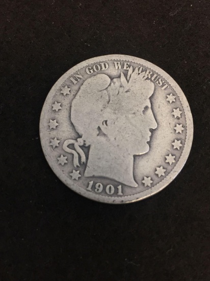 1901 Barber Half Vintage Silver US Coin