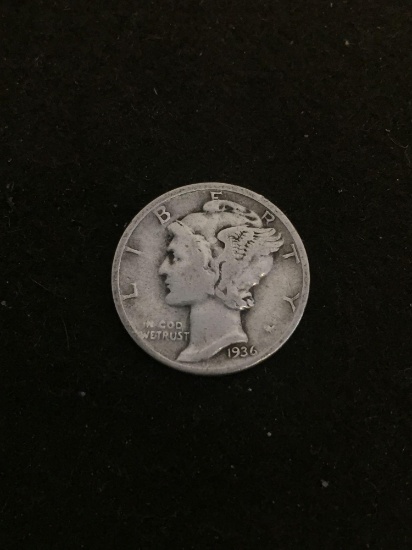 1936 United States Mercury Silver Dime - 90% Silver Coin