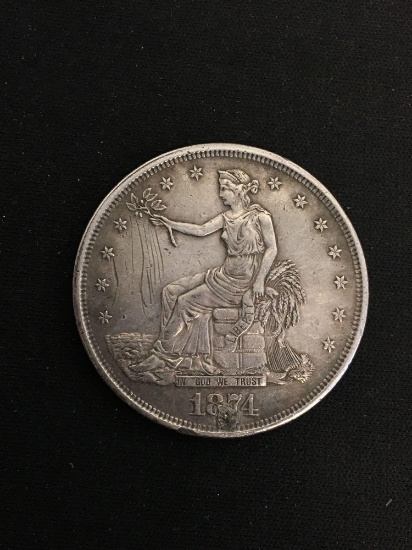 1874 United States Trade Silver Dollar - 90% Silver Coin - Uncertified