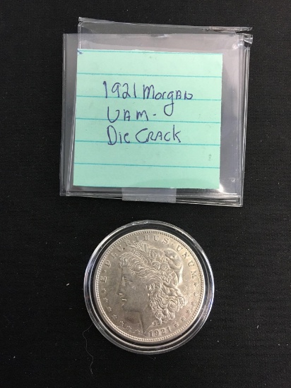 1921 United States Morgan Silver Dollar - 90% Silver Coin - VAM Die-Crack