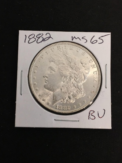 1882 United States Morgan Silver Dollar - 90% Silver Coin - BU Condition MS 65 - Full Feathers