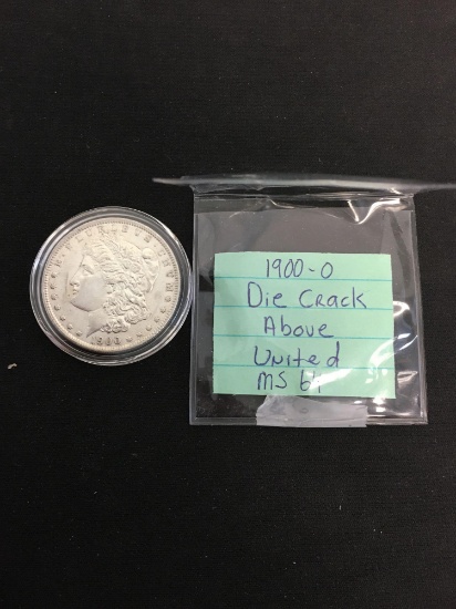 1900-O United States Morgan Silver Dollar - 90% Silver Coin - Die Crack Above United - MS 64