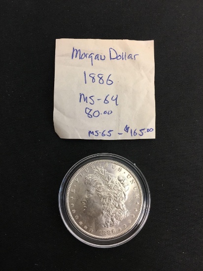 1886 United States Morgan Silver Dollar - 90% Silver Coin - MS 64