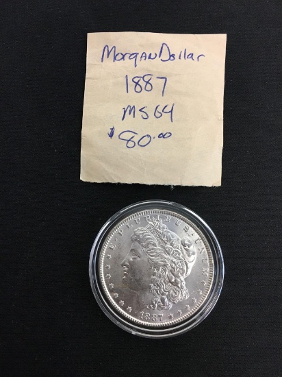 1887 United States Morgan Silver Dollar - 90% Silver Coin - MS 64