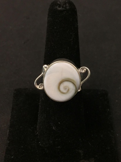 New! Beautiful Oval 17x15mm Shiva Shell Sterling Silver Filigree Accented Ring Band - Size 6.5 - SRP