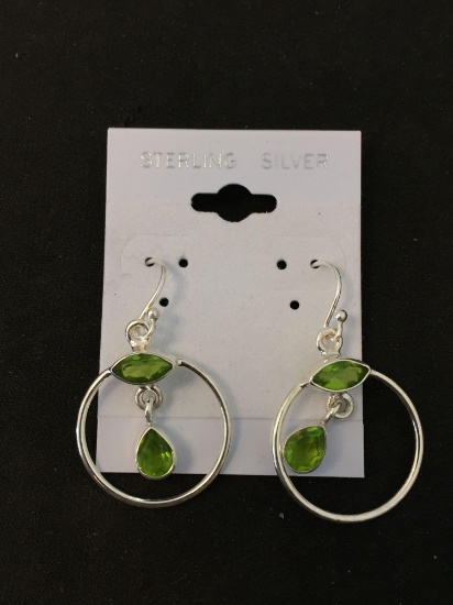 New! Gorgeous Matched Pair of Peridot Accented Sterling Silver 1.25" Drop Earrings - SRP $39
