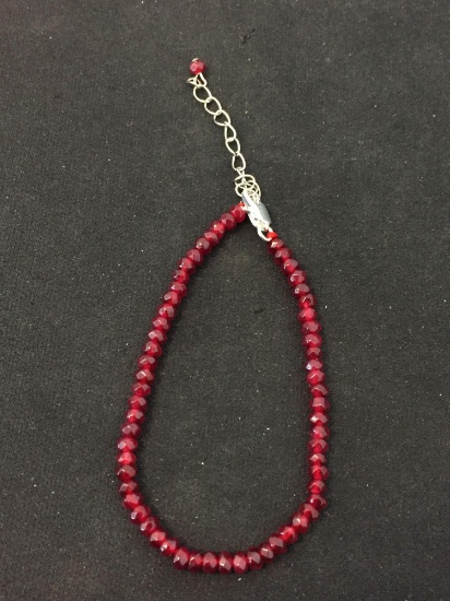 New! Natural African Red Ruby 35 Ctw 3-4mm Beaded 6-9" Bracelet w/ 3" Sterling Silver Extender - SRP