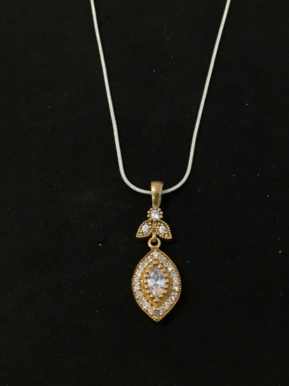 New! Handmade Gorgeous Moroccan Two-Tone 1.75" Sterling Silver White Topaz Pendant w/ 18" Snake