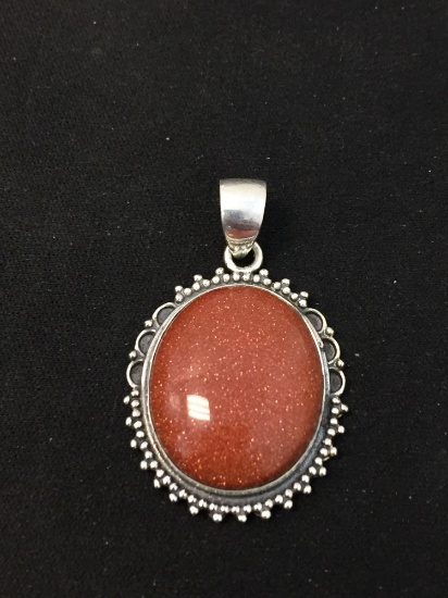 New! Amazing 1.5" Gold Oval Sandstone Large Sterling Silver Pendant - SRP $49