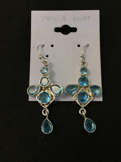 New! Matched Pair of Blue Topaz 1.75" Sterling Silver Drop Earrings - SRP$29
