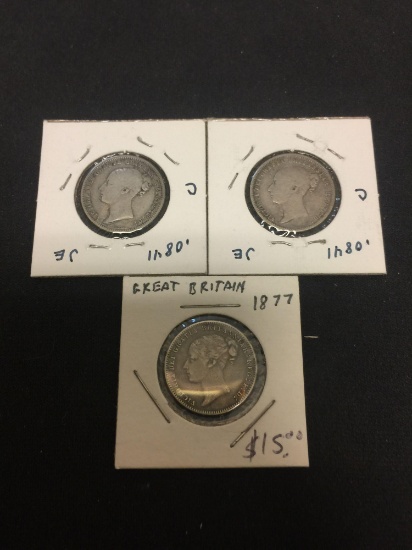 Lot of 3 Early Great Britain 92.5% Silver Six Pence Coins - .0841 ASW Each