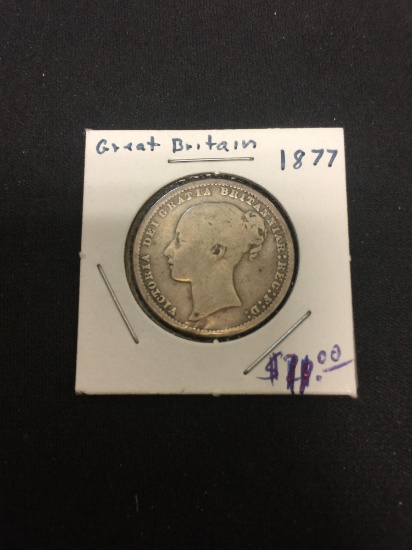 1877 Great Britain 92.5% Silver One Shilling Coin - .1682 ASW