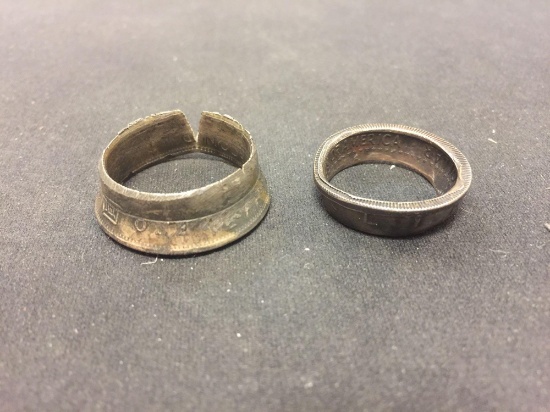 Lot of 2 Vintage Coins Pressed into Rings - Includes Silver