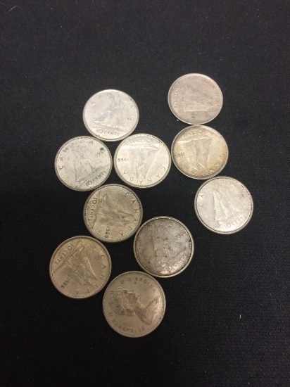 Lot of 10 SILVER Canadian Dimes