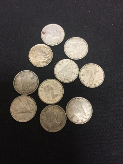 Lot of 10 SILVER Canadian Dimes
