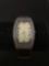 Coldwater Creek Designed 29x20mm Rectangular Bezel Stainless Steel Watch w/ Leather Cuff Bracelet