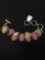 Tumbled Jasper & Pink Druzy Gemstone Accented Sterling Silver Toggle Bracelet - 46 Grams