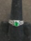 Oval Faceted 7x5mm Bezel Set Green Spinel Celtic Knot Motif Sterling Silver Ring Band - Size 8