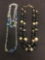 Lot of Two Double Strand Resin Bead Accented Fashion Necklaces, One Black & Gold & Multi-Colored