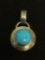 Round 12mm Turquoise Bezel Set Cabochon Somerset Designed Mexican Made Sterling Silver Pendant