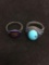 Lot of Two Silver-Tone Alloy Ring Bands, One Enameled Class Ring & One Oval Turquoise Cabochon