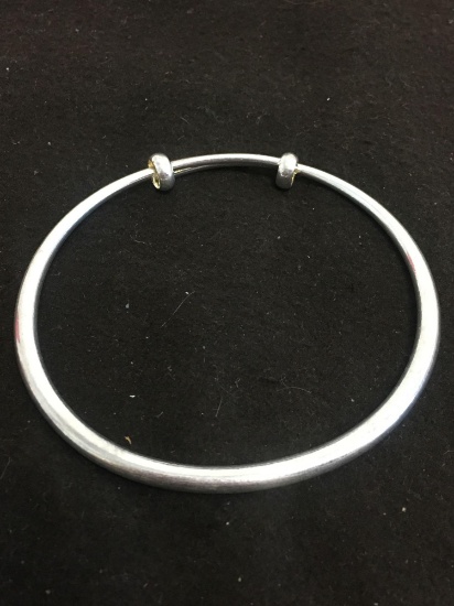 Adjustable 3" Diameter 4mm Wide Sterling Silver Sliding Clasp Bangle Bracelet