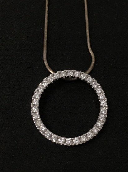 Zircon Accented Round 25mm Round Circle of Life Sterling Silver Pendant & 18" Snake Chain