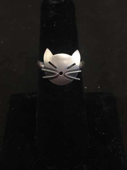 Beau Designed Cat Motif Sterling Silver Ring Band - Adjustable Size