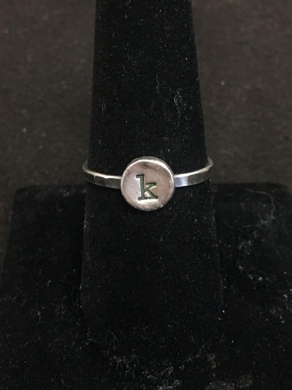 Initial "K" Motif Sterling Silver Signet Ring Band - Size 8