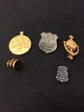 Lot of Five Gold & Silver-Tone Various Style, Size & Shaped Commemorative Pins